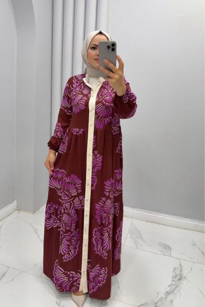Elbise Viskon Sümbül Bordo