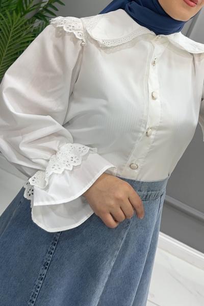 Gömlek Melis Beyaz Mavi
