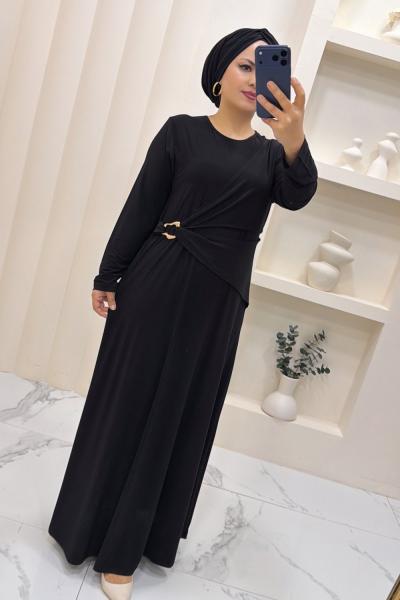 Sandy Büzgülü Ayben Elbise Siyah