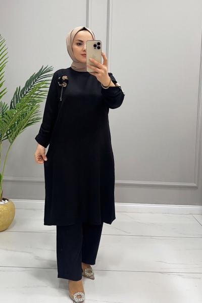 Takım Keten Ayrobin İkili Nevra Siyah