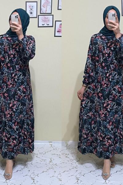 Çiçeksi elbise Lacivert