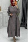 Ekose Elbise Gri