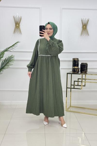 BİNNAZ MÜSLİN ELBİSE-HAKİ