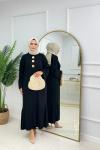 CANSU DÜĞMELİ ELBİSE - SİYAH
