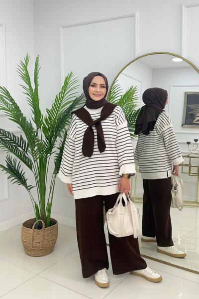 FULARLI TRİKO TAKIM - ACI KAHVE