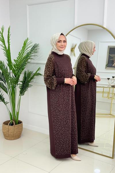 HAVVA MERSERİZE ELBİSE - ACI KAHVE