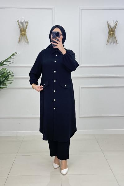 MELİKE DÜĞMELİ TAKIM-SİYAH