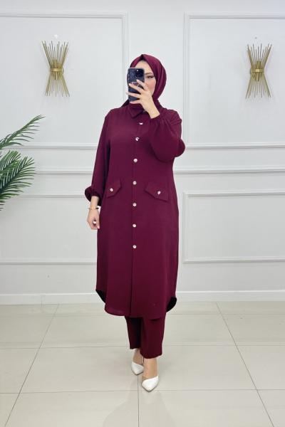 MELİKE DÜĞMELİ TAKIM-BORDO