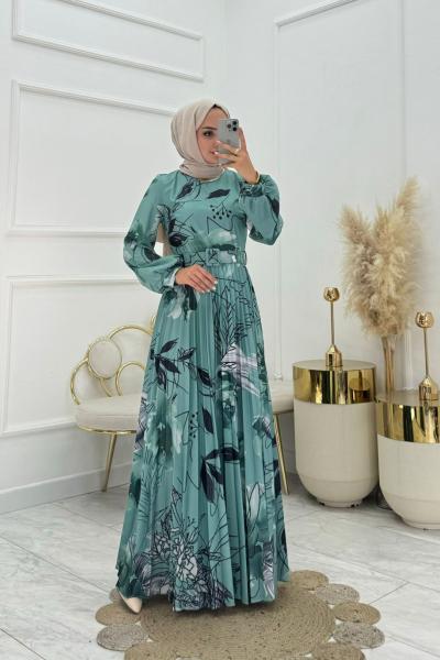 Ayla Tesettür Elbise Yeşil Yeşil
