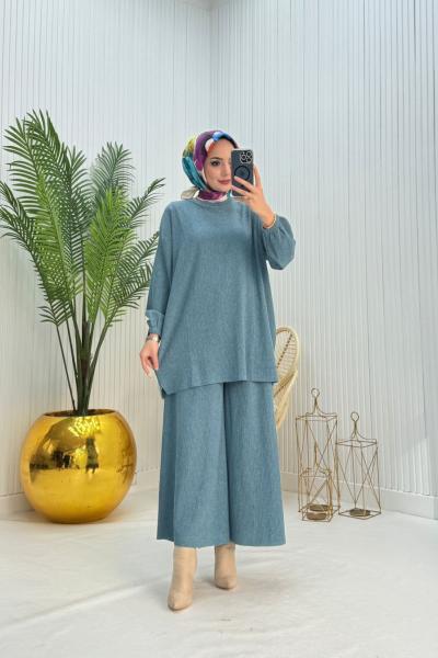 Aylin Tesettür Takım Turkuaz  Turkuaz