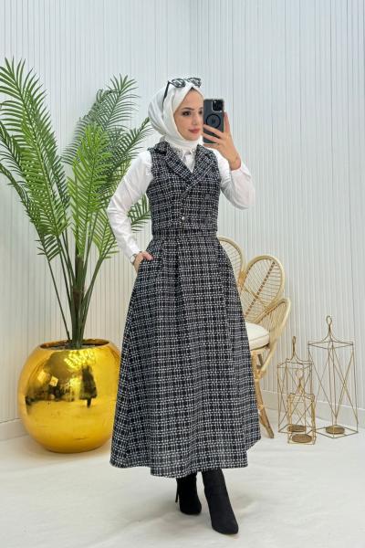 Betty Tesettür Takım Siyah Beyaz Siyah Beyaz
