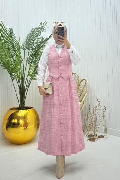 Betty Yelekli Tesettür Takım Pembe Pembe