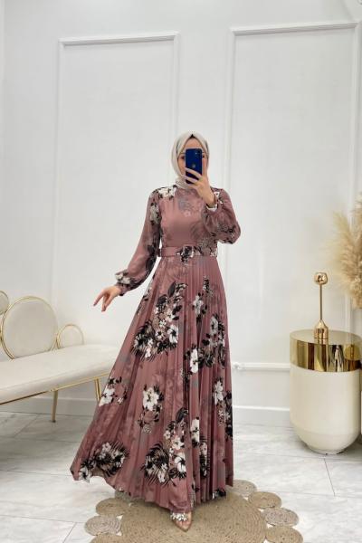 Bihter Tesettür Elbise Pembe Gül