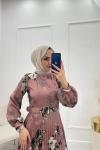 Bihter Tesettür Elbise Pembe  Gül