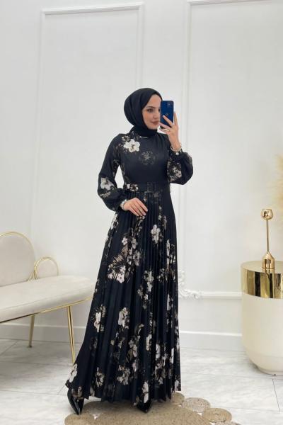 Bihter Tesettür Elbise Siyah Siyah