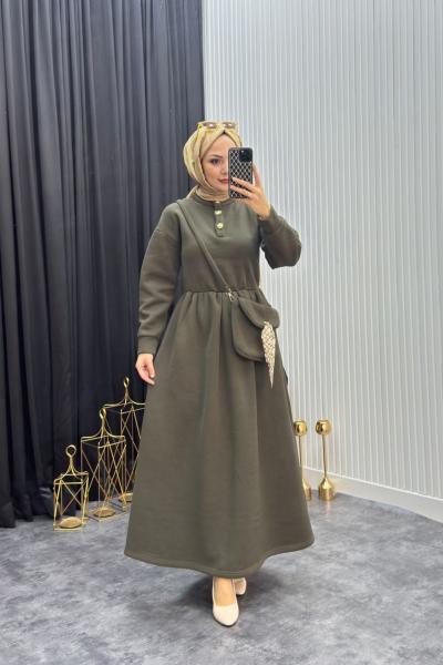 Çantalı Elbise Haki Haki