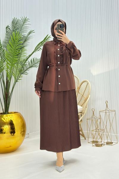 Cevher Tesettür Takım Kahverengi Kahverengi