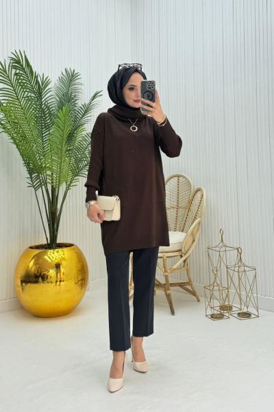 Ceylin Tesettür Triko Tunik Kahverengi Kahverengi