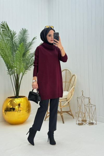 Ceylin Tesettür Triko Tunik Bordo Bordo