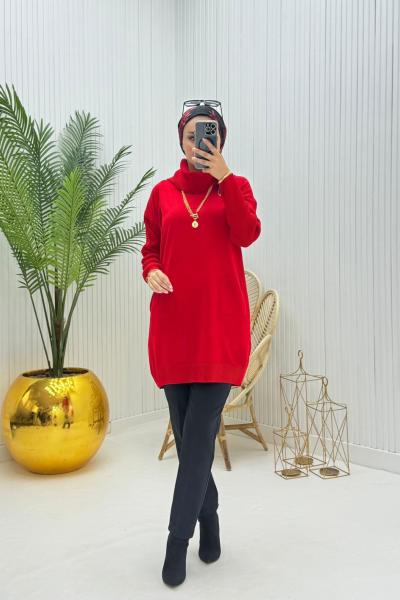 Ceylin Tesettür Triko Tunik Kırmızı
