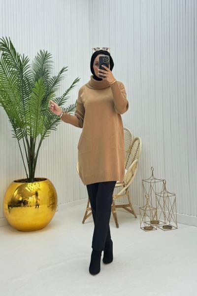 Ceylin Tesettür Triko Tunik Camel Camel