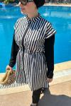 Çizgili Tesettür Mayo Siyah beyaz Siyah