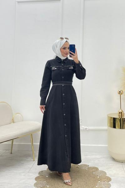 Deniz Tesettür Elbise Siyah Siyah