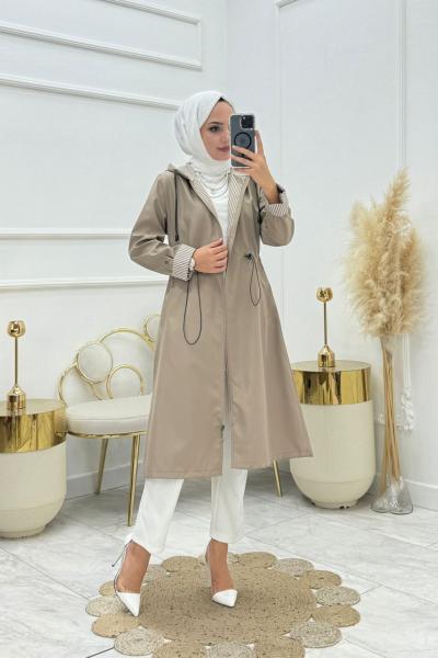 Dünya Çizgili Trenç Taş Rengi  Taş