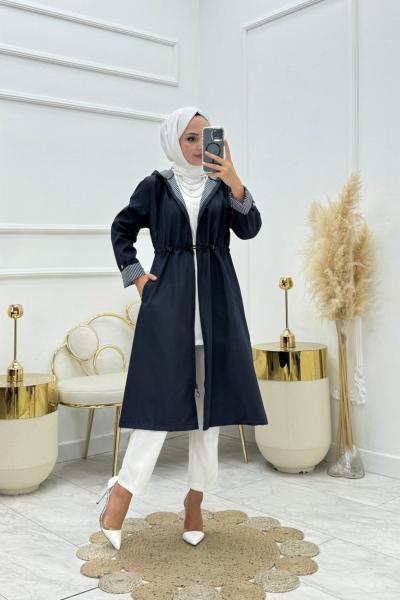 Dünya Çizgili Trenç Lacivert Lacivert