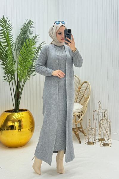 Eda Tesettür Takım Gri Gri