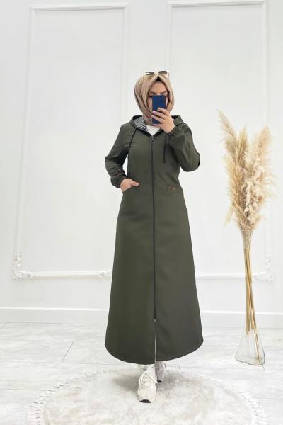 Ela Tesettür Trenç Haki Yeşili Haki