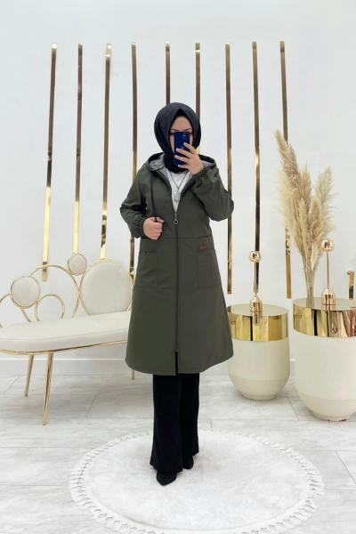 Elçin Tesettür Trenç Yeşil Yeşil