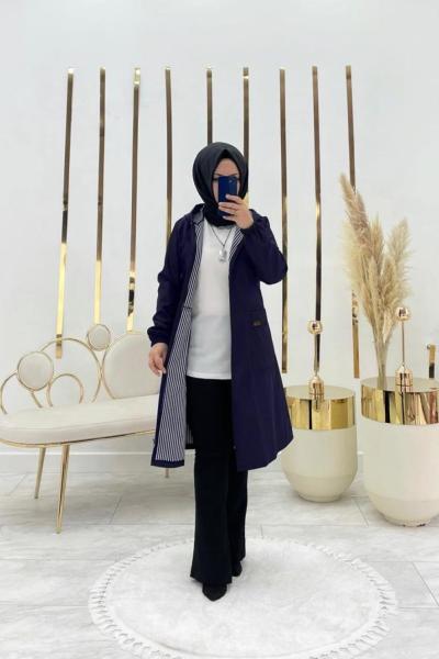 Elçin Tesettür Trenç Lacivert Lacivert