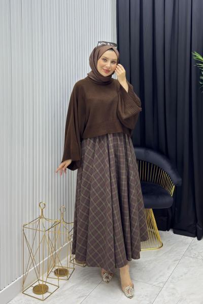 Esra Takım Etek Koyu Kahve  Koyu Kahverengi