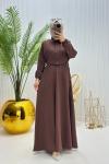 Eylül Tesettür Elbise Kahverengi  Kahverengi