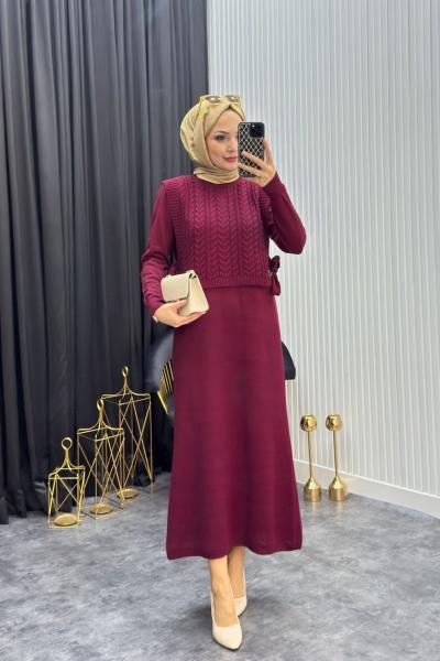 Eyşan Elbise Bordo Bordo