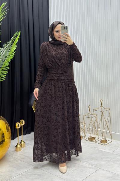 Flog Elbise Kahverengi Kahverengi