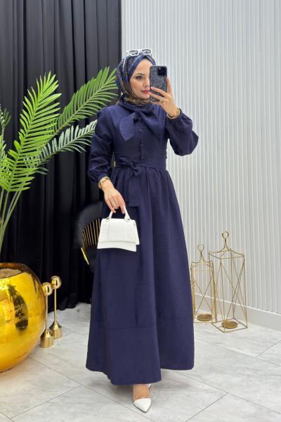Fular Detay Elbise Lacivert Lacivert