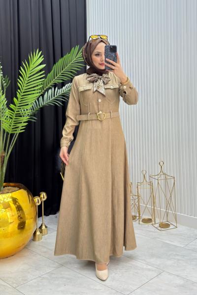 Fular Detay Elbise Camel Camel