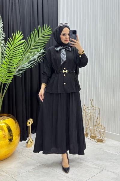 Fular Detay Takım Siyah Siyah