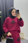 Gül Detay Takım Bordo Bordo
