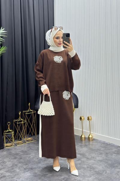 Gül Detay Takım Kahverengi Kahverengi