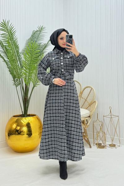 Hira Tesettür Takım Siyah Beyaz Siyah Beyaz