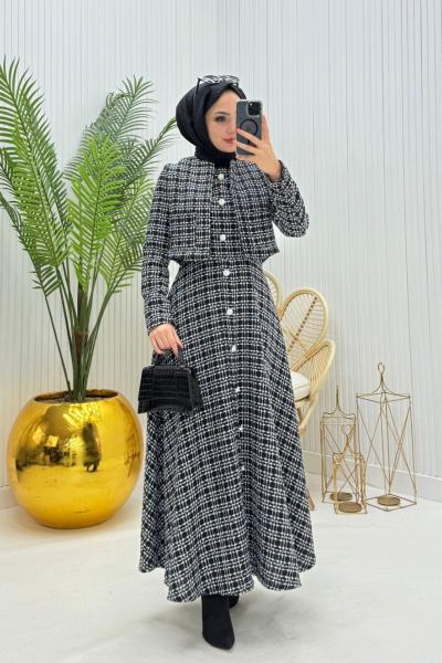İlayda Tesettür Takım Siyah Beyaz Siyah Beyaz