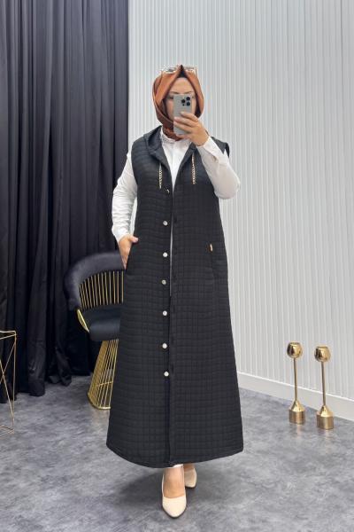 Kapitone Yelek Siyah Siyah