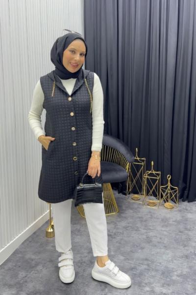 Kapitone Yelek Siyah Siyah