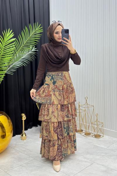 Kat Kat Etnik Takım Kahverengi Ekose Kahve