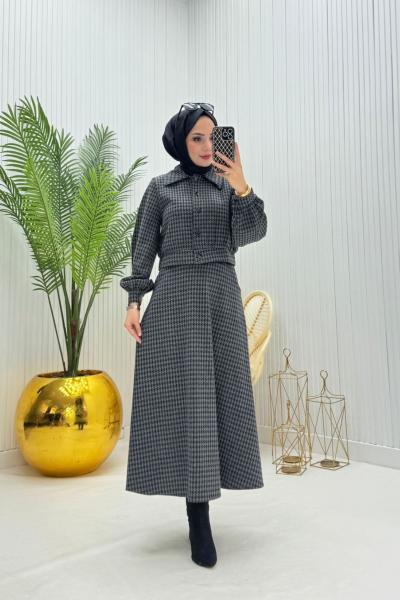 Kaz Ayağı Tesettür Takım Antrasit  Antrasit