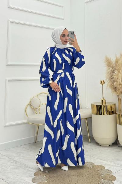 Mahru Tesettür Elbise Saks Mavisi Saks Mavisi