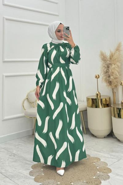 Mahru Tesettür Elbise Yeşil Yeşil